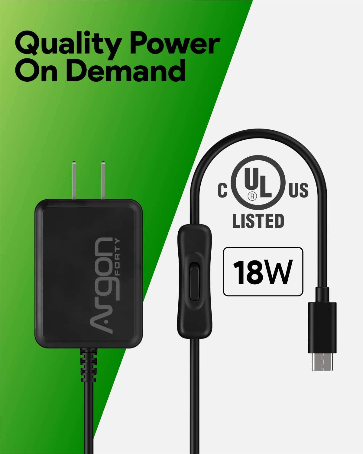 Argon USB C Power Supply with Switch | Raspberry Pi 4 Power Supply 3