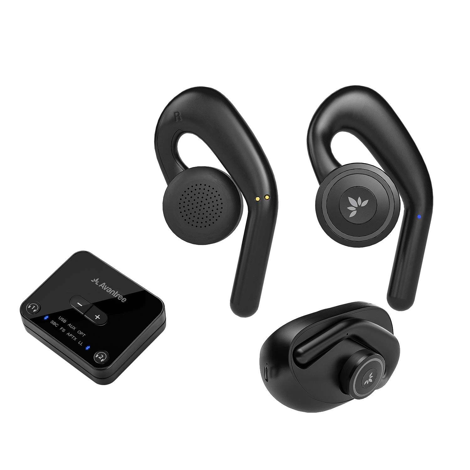 Avantree Audikast 3 [2025 Version] - Bluetooth 5.3 Transmitter for TV with Optical or AUX Audio Output Port & Avantree TWS116 - Open-Ear Wireless Headphones & Charging Dock with Surroundings Awareness 1