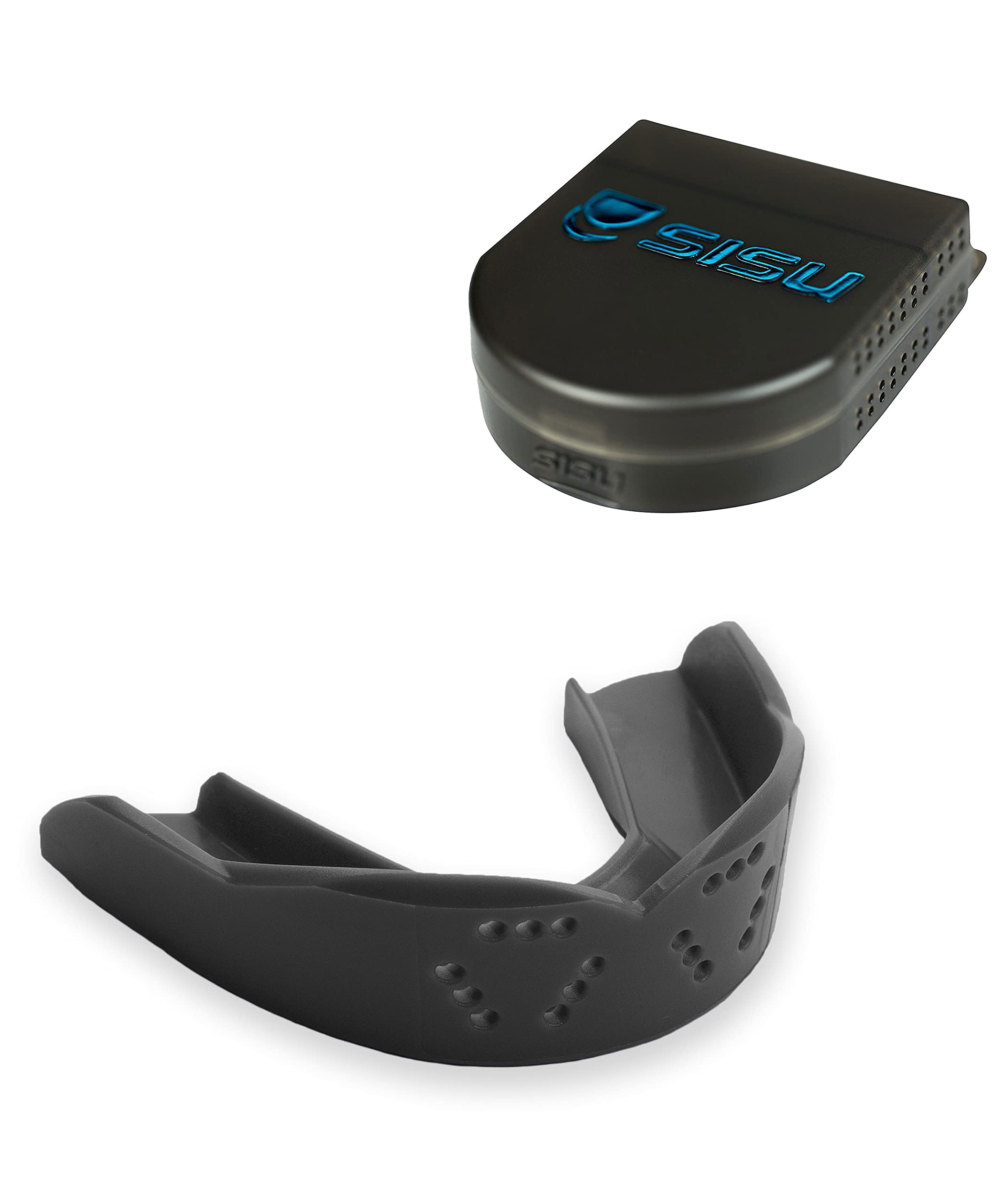 SISU 3D Mouthguard, Charcoal Black with Case - 2.0mm Thin - for Athletes Over 5’ Tall - Pre-Formed for Custom-Molded Fit - Remoldable Up to 20 Times - Non Toxic 2