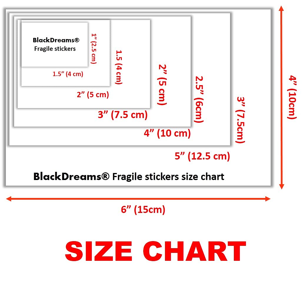 BlackDreams® Fragile Glass Handle with Care Sticker/Labels (4x2.5 inch (200 Stickers), White & RED) 3