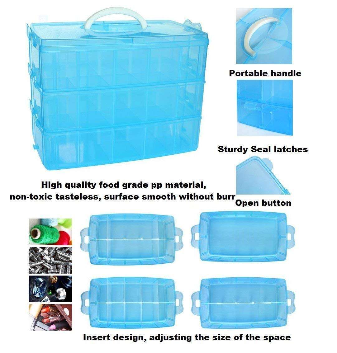 REETIK FASHION HUB 3 Layers 30 Grid Detachable Desktop Storage Box Transparent Plastic Storage Box Jewelry Organizer Holder Cabinets for Small Objects (30 Grid/Multicolor) 4