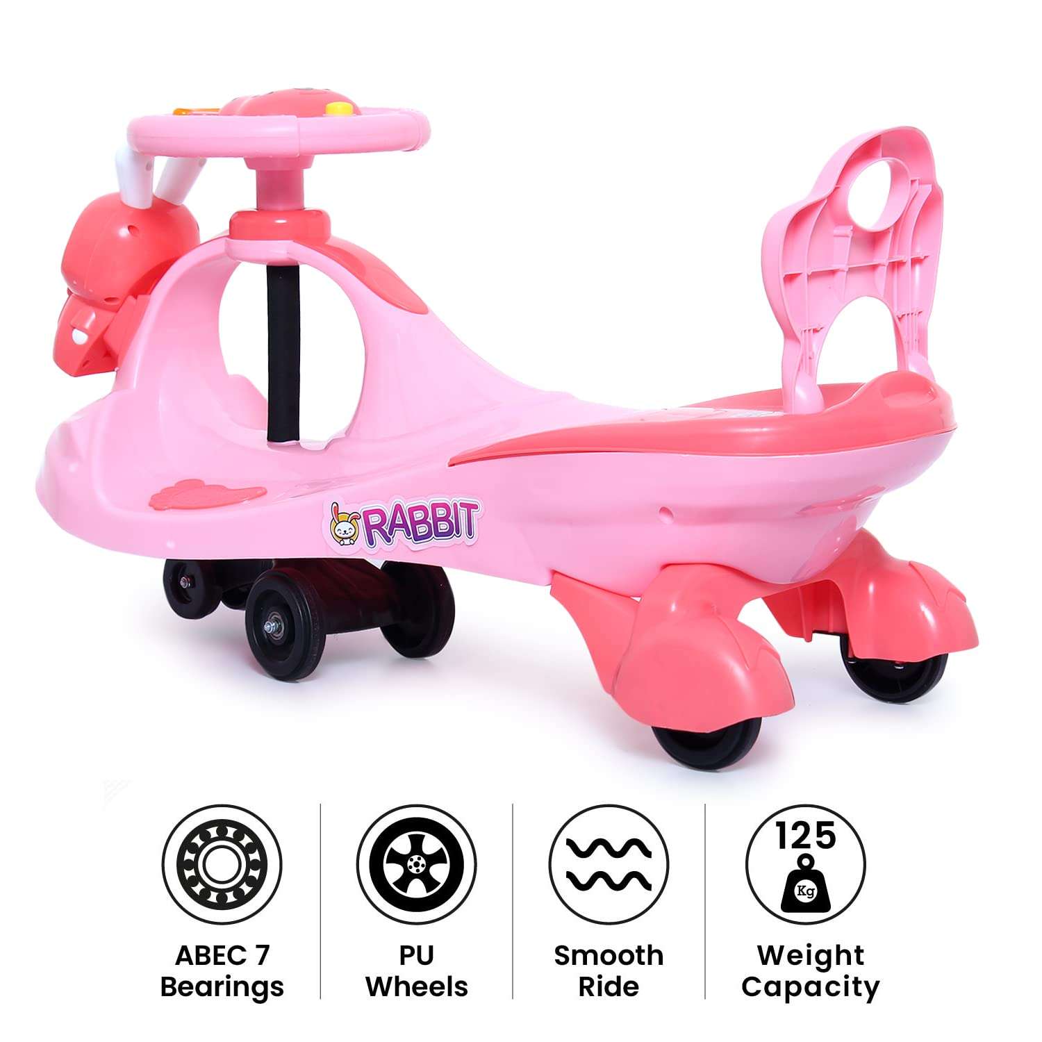 Fun Ride Boy's and Girl's FunRide Bunny Swing Car Rider - Bunny Rabbit Twist and Swing Magic On for Kids with Steering Music and Lights Car Ride (Age 3 Above, Weight Capacity Upto 100 Kg, Pink) 5