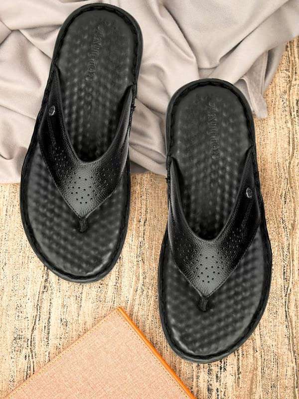 HAUTTON Men's Geniune Leather Casual Padding Slipper | Stylish Comfortable Slippers & Sandals Blue 7 6