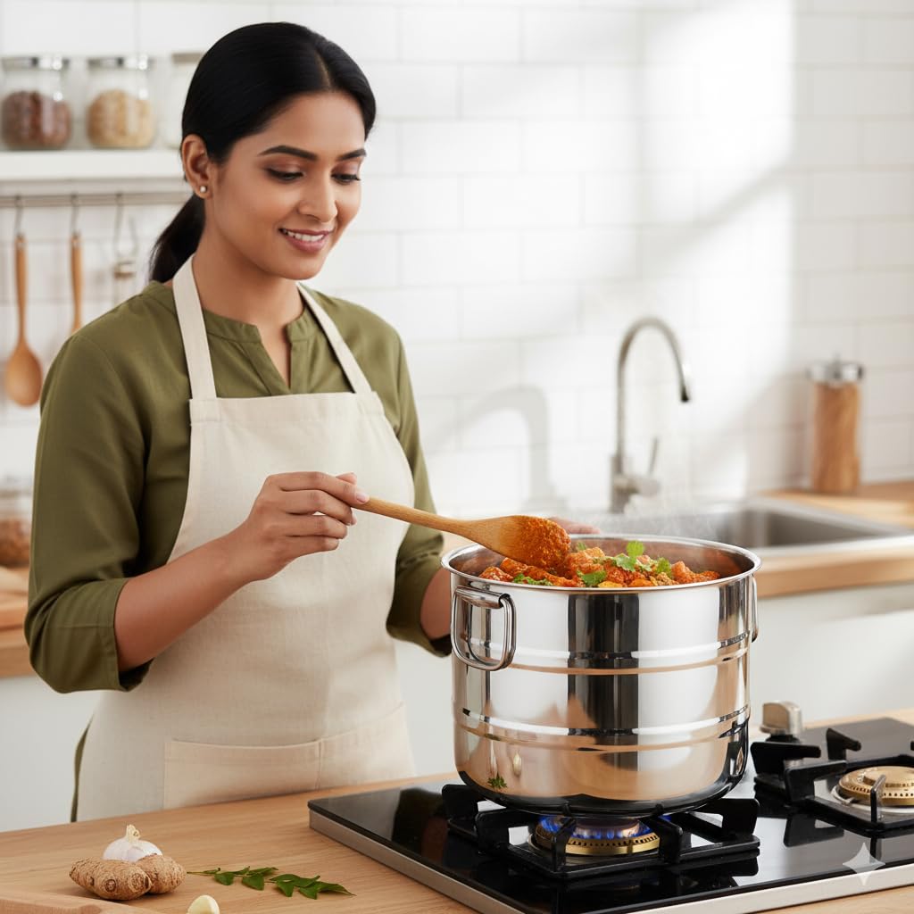 EUROStyle Stainless Steel Kopparai Combo Set of 2 (15L & 20L) – Multipurpose Heavy-Duty Cook - For Large Preparation & Store Pots for Rice, Curries, and Kitchen Storage - For Healthy Cooking & Storage 3