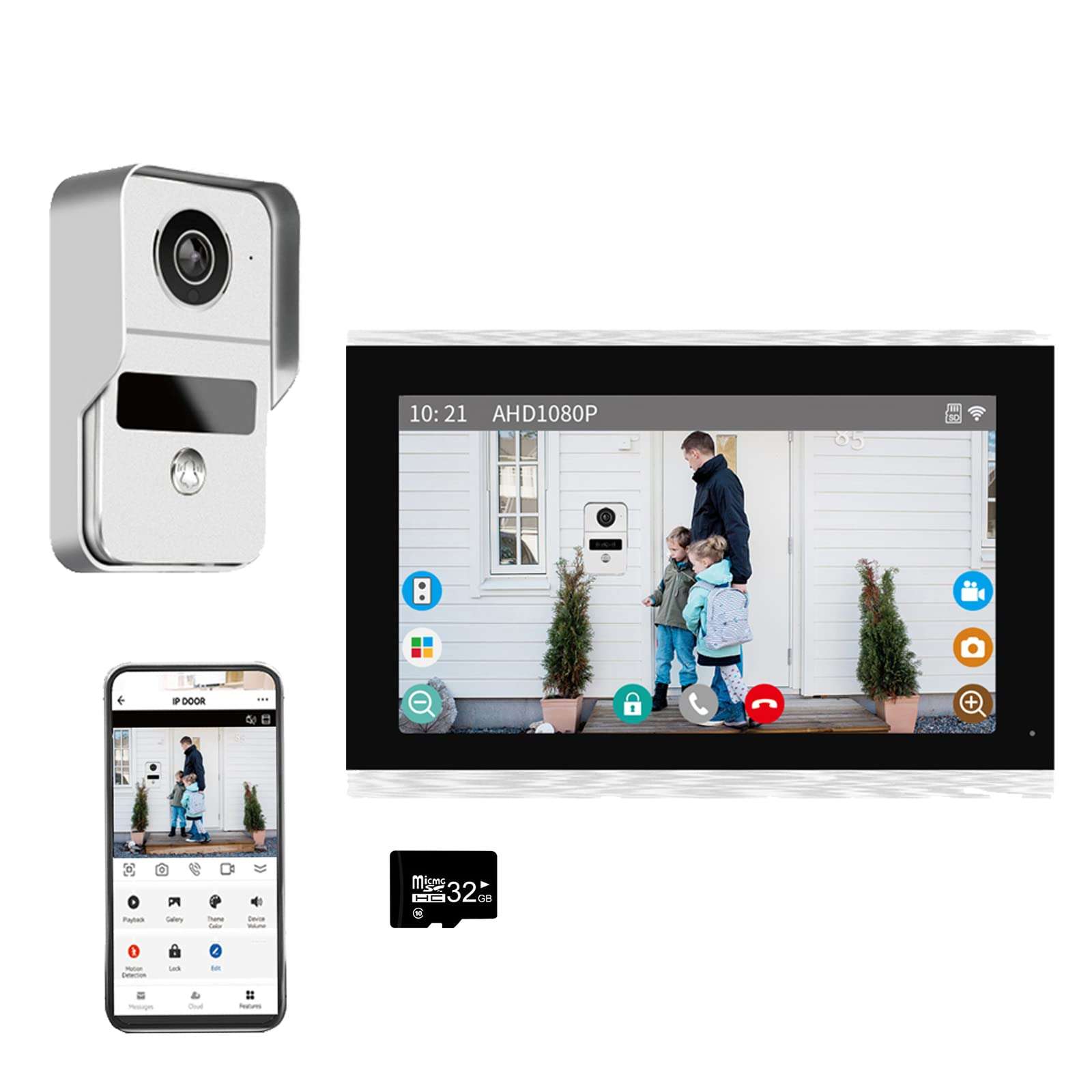 WiFi Video Doorbell Intercom with 10 inch Touch Monitor System,1080P Video Entry Doorphone Door Camera,TUYA WiFi Smart Home Video Intercom Kits for Home Apartment 1