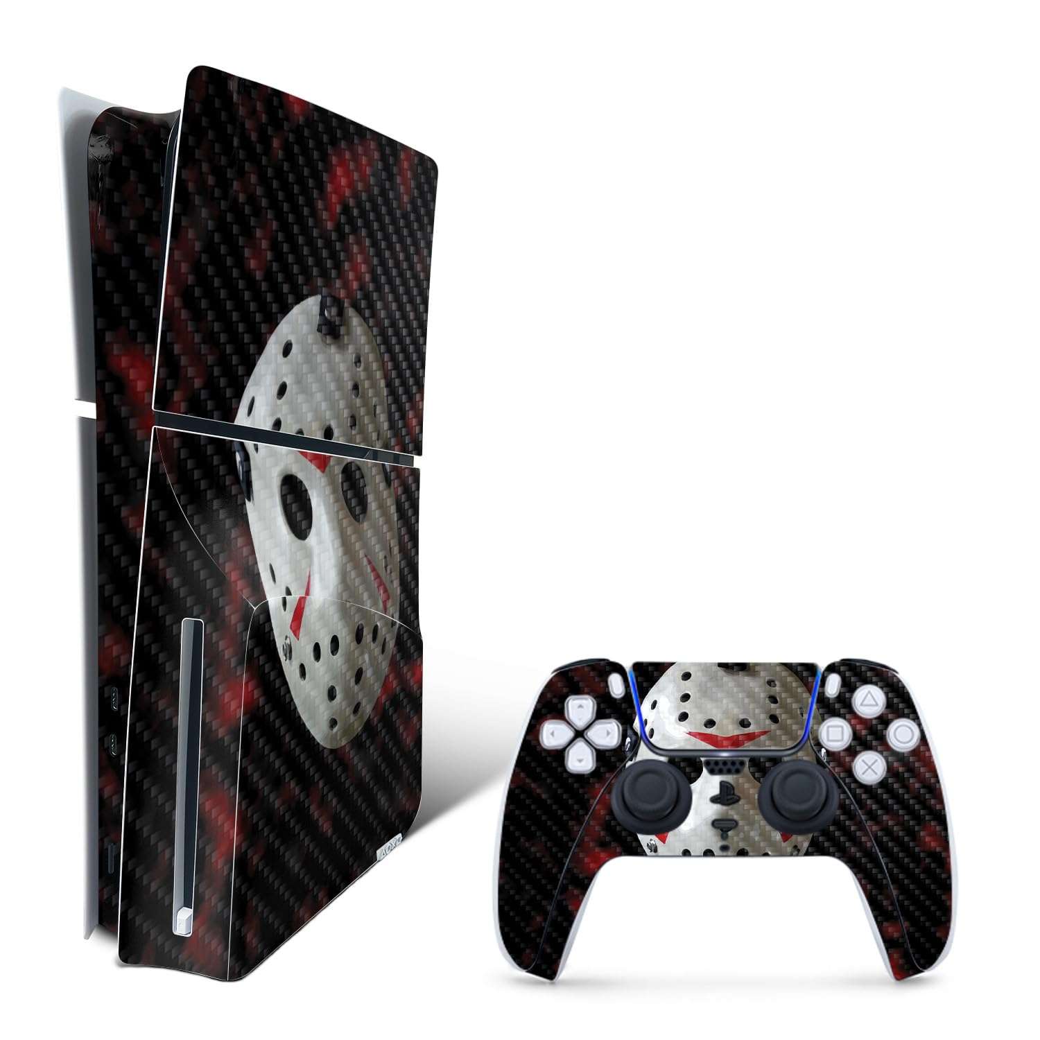 MightySkins Carbon Fiber Skin for PS5 Playstation 5 Slim Disc Edition Bundle - 13th Nightmare Protective Durable Textured Carbon Fiber Finish Easy to Apply Made in The USA 1