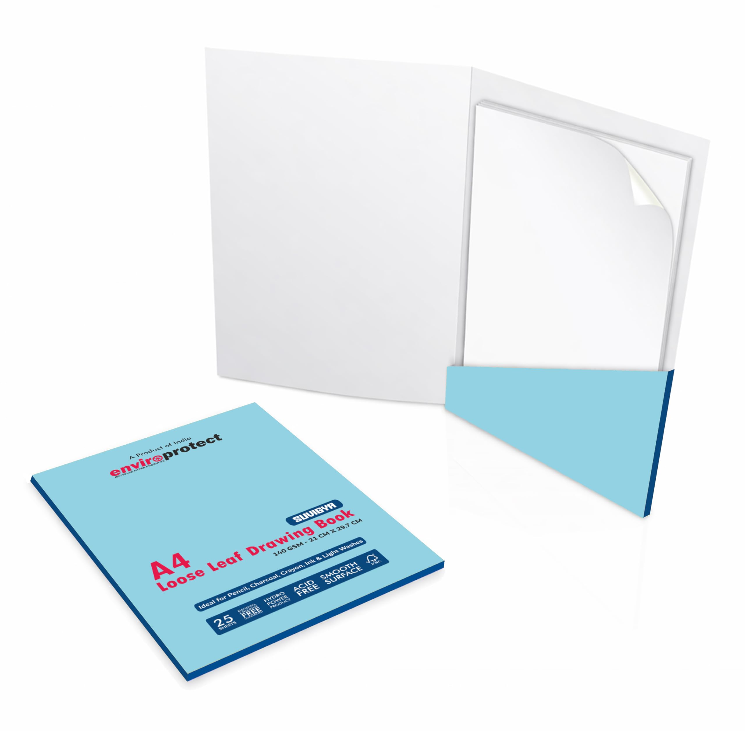Suvigya A4 Size, Pack of 25, 140 GSM Cartridge Paper Drawing Sheets with Storage Card Folder, 21x29.7 cm, White 3