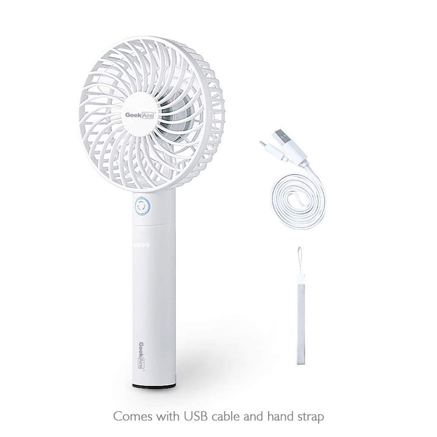 Geek Aire GF2 4 Inch Rechargeable Mini Fan with USB Charging | 5 Speed Option | Portable, Handheld & Small Table Fan | 2600 mAh Li-ion Battery | For Baby, Makeup, Travel, Home and Office (White) 3