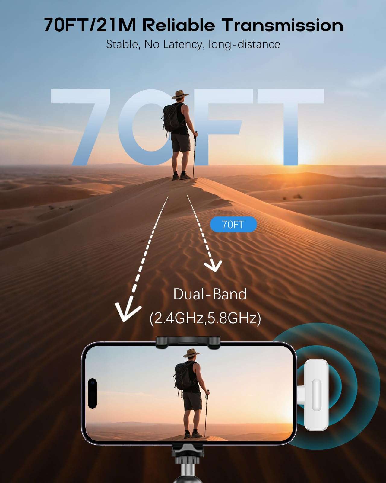 Wireless Mini Microphone for iPhone - 2 Pack Lavalier bluetooth Microphone for Video Recording, 2 In 1 Noise Reduction Lapel Mic for Ipad, Android, Clip-on Mini Mic for Tiktok Youtube Vlog Podcast 4