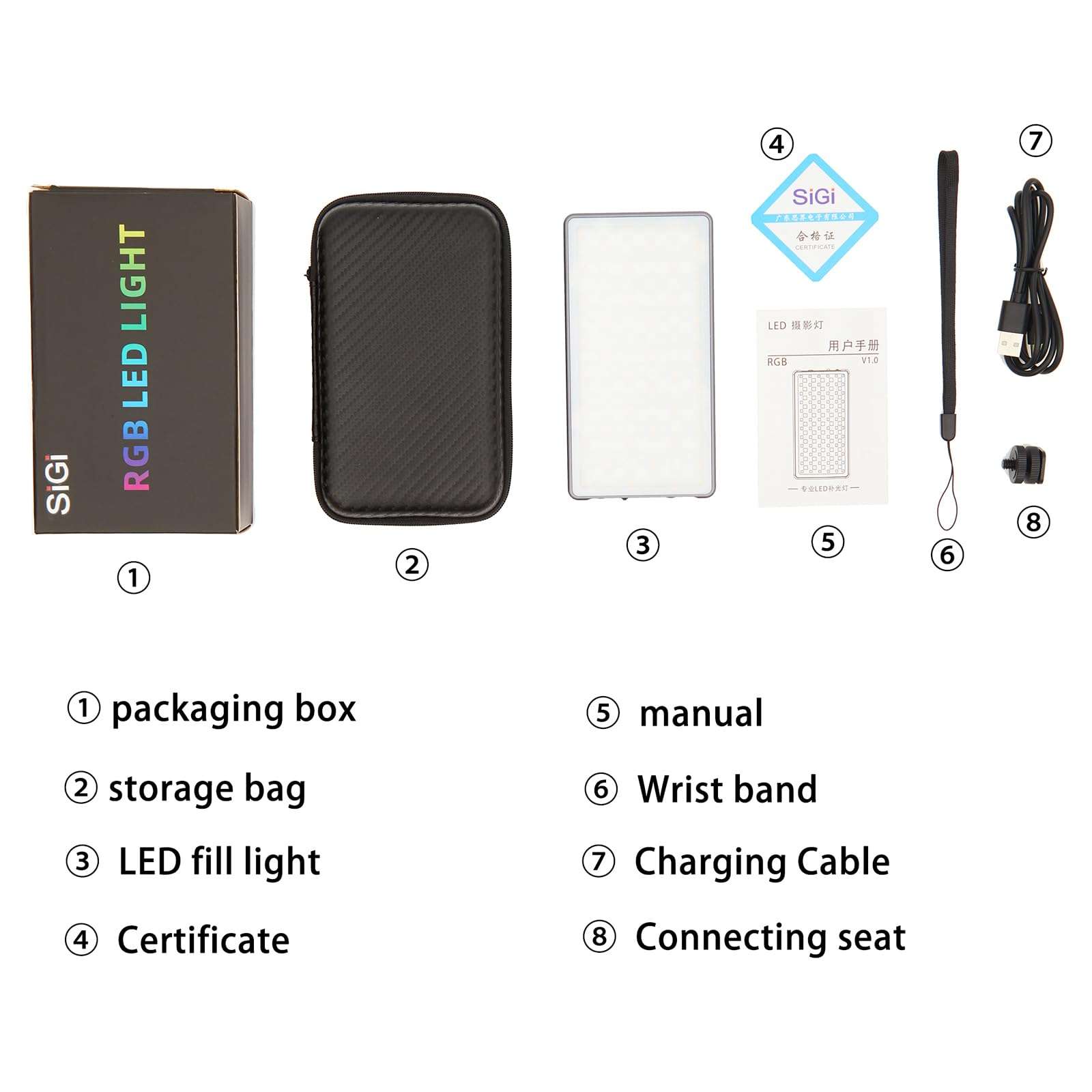 SIGI RGB-S1 Mini Fill Light for Camera Shooting, LED Fill Light for Mobile Phone Shooting, Carry-on Fill Light for Outdoor outings, RGB Color Light, White and Yellow Temperature 3