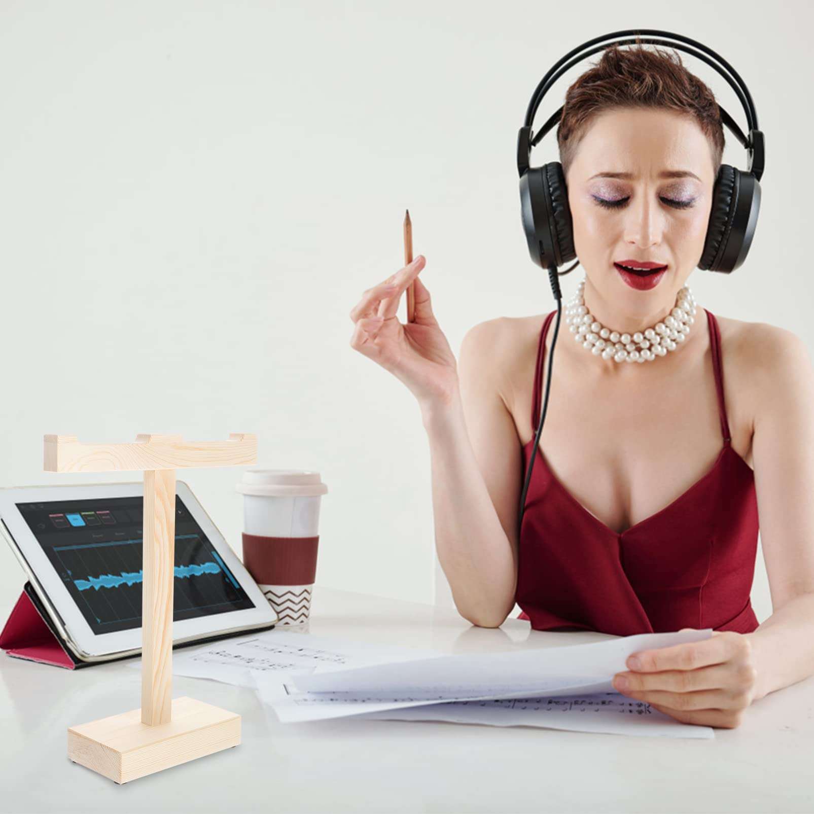Mobestech Headphone Stand Wooden Headphone Stand Double Gaming Headset Holder Desktop Earphone Hanger Desk Headset Mount Rack for Home and Office Display Headphones Holder 5