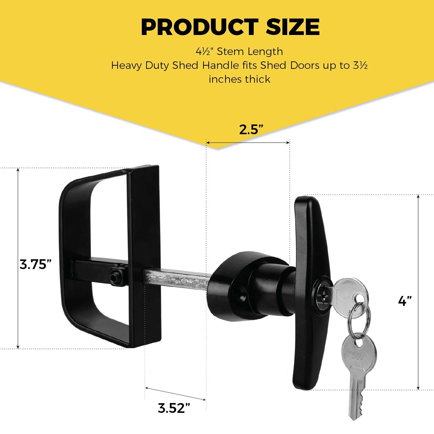 Shed Door T-Handle Lock Kit -Hurricom Includes 2 Keys, 2 Screws, Allen Wrench, 4-1/2" Stem, Shed Lock, Barn Door Lock, Playhouse Lock & Chicken Coop Lock (Black) 2