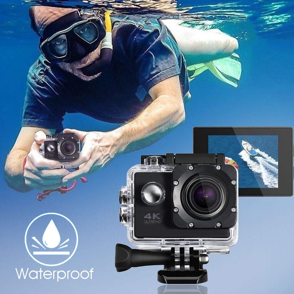 Drumstone Combo Pack of 2 Items- Touch Screen Sports Action Camera, 4K Waterproof Sport Camera,170 Degree Wide Angle WiFi HD Cam, 16MP with Y60 Wireless Bluetooth 5.0 TWS Mini Earbuds Call Noise 5