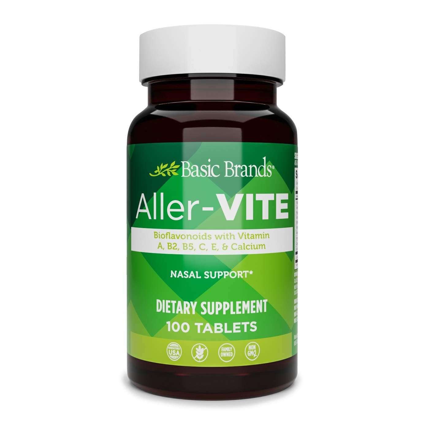 Basic Brands Aller-Vite Nasal Support – Supports Relief of Sneezing, Runny Nose, Itchy & Watery Eyes – Vitamins & Bioflavonoids – Gluten-Free, 100 Tablets 2