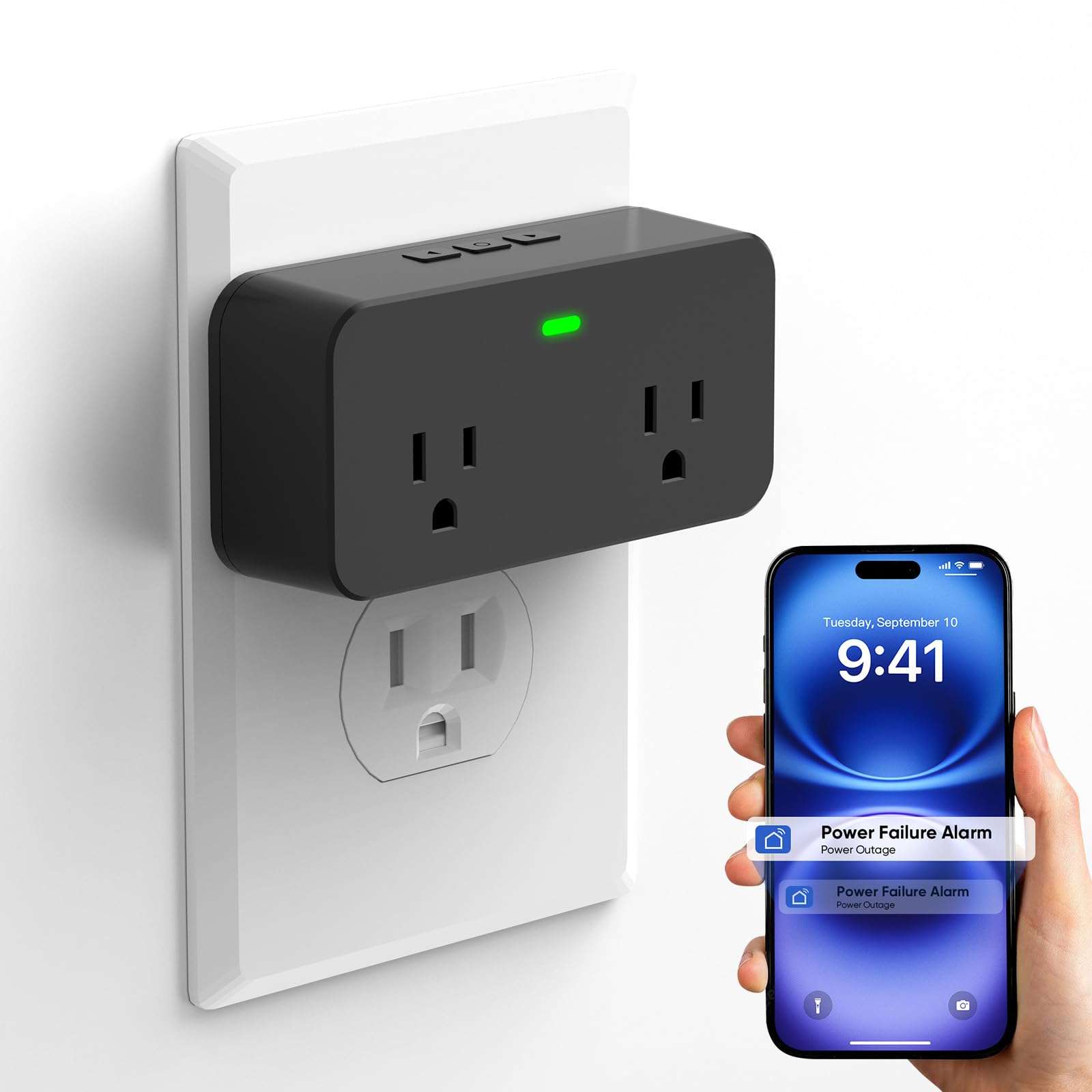 Power Failure Alarm White with 2 Sockets WiFi Power Failure Alarm Black 6