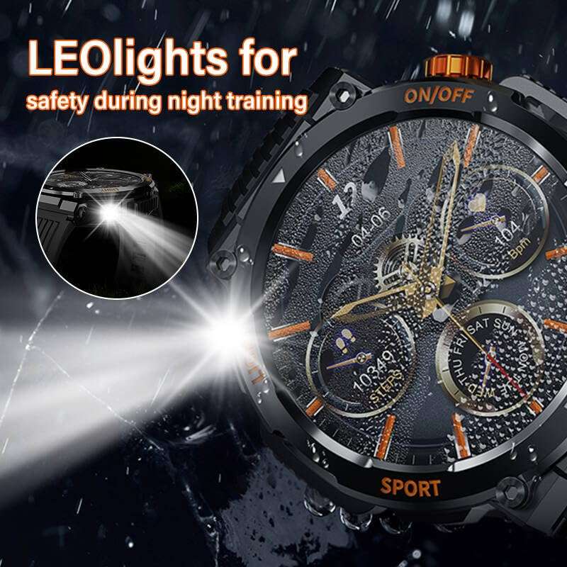 Men Military Intelligent Watch 1.46 inch HD LED Flashlight Compass Fitness Tracker Smart Watch, with answering/Calling Function Sports Watch, Heart Rate SPO2 Compatible with iPhone and Android Phones 3