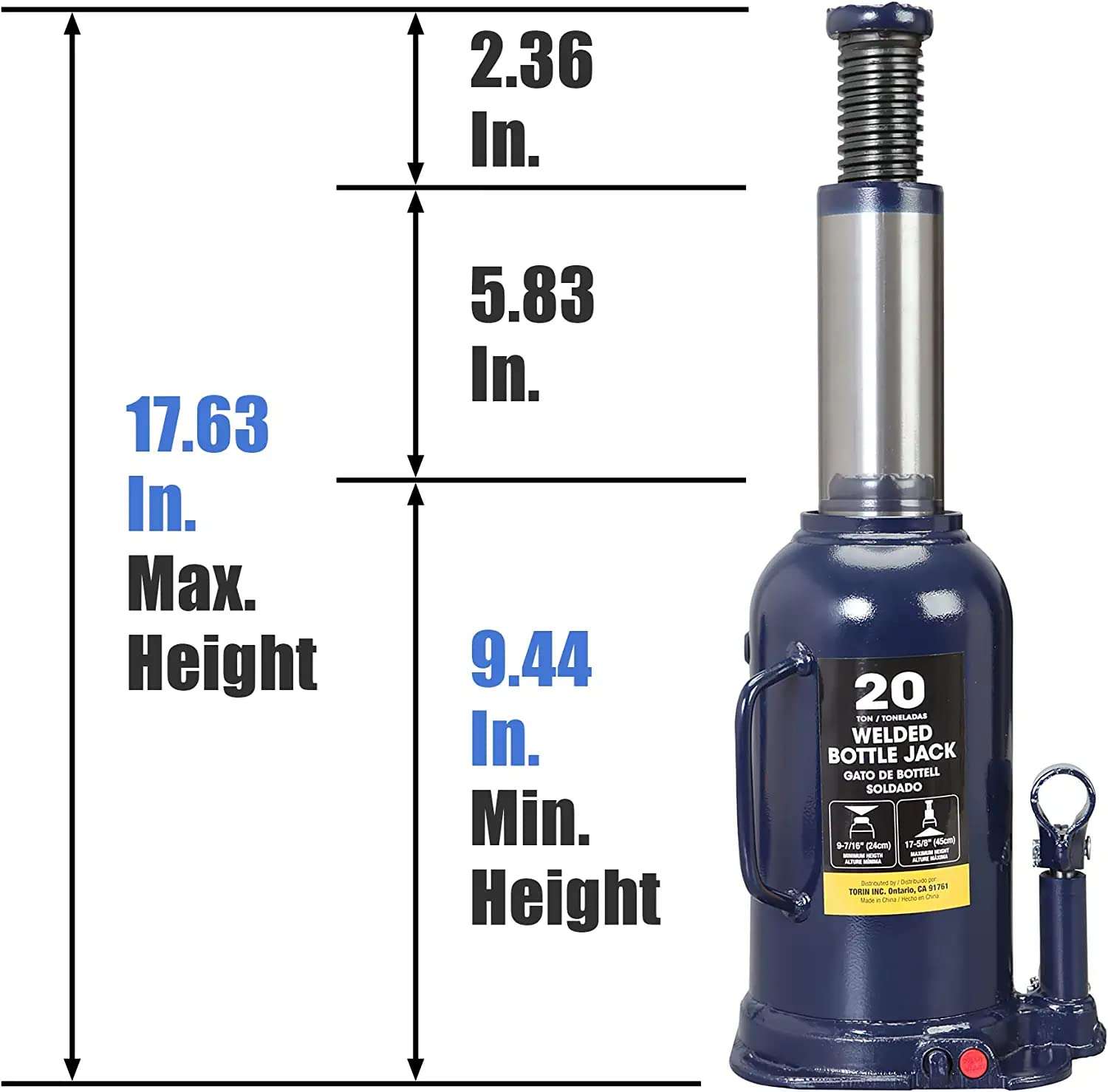 BIG RED 20 Ton (40,000 LBs) Torin Welded Hydraulic Car Bottle Jack for Auto Repair and House Lift, Blue, AT92003UR 3