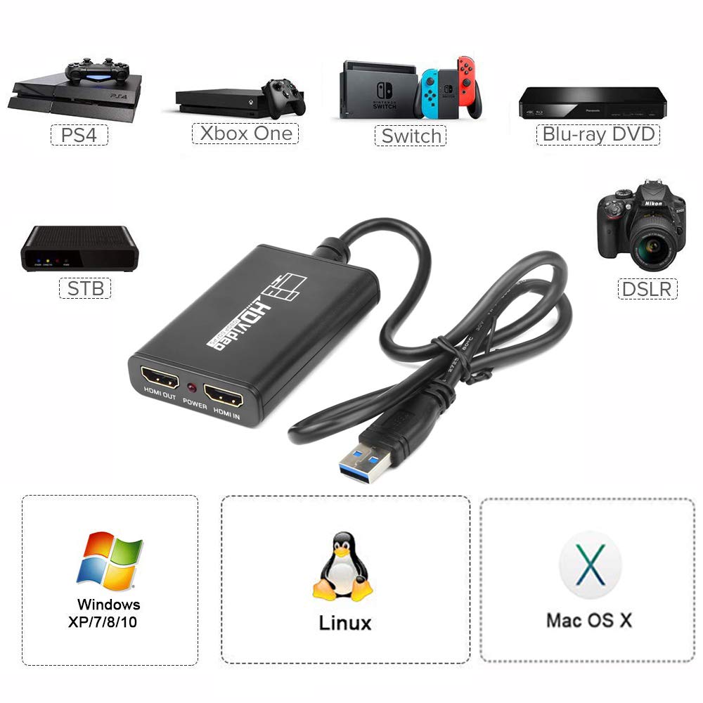 Electop HDMI Game Video Capture Devices,Full HD USB 3.0 to HDMI Live Game Video Capture Card, 1080P Recording Video & Audio Grabber 2