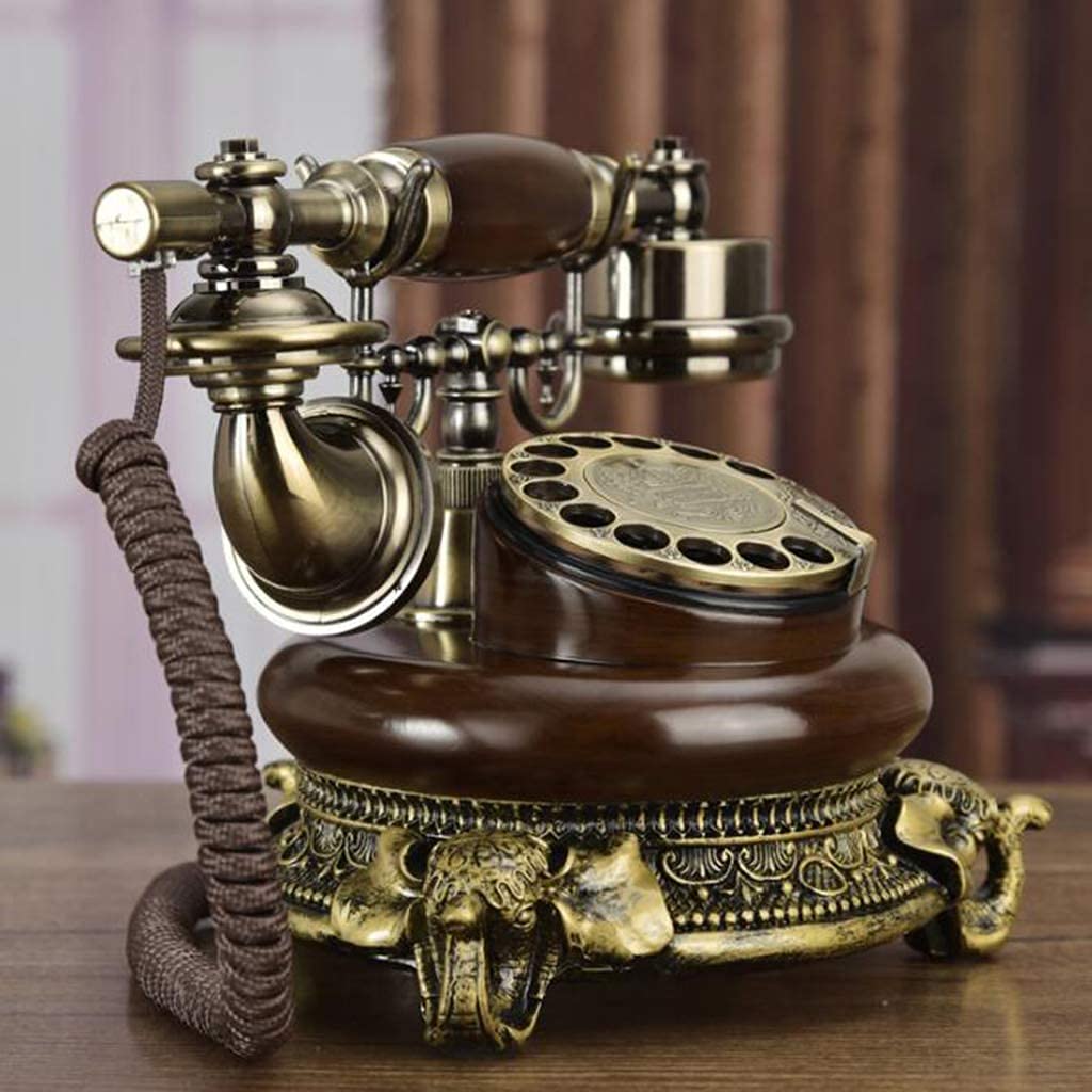 Cloyster Corded Telephone, Nostalgic Old Telephone, Antique Telephone, Old Type Solid Wood + Metal Rotary Dial Home and Office Decoration (Round Model) 4