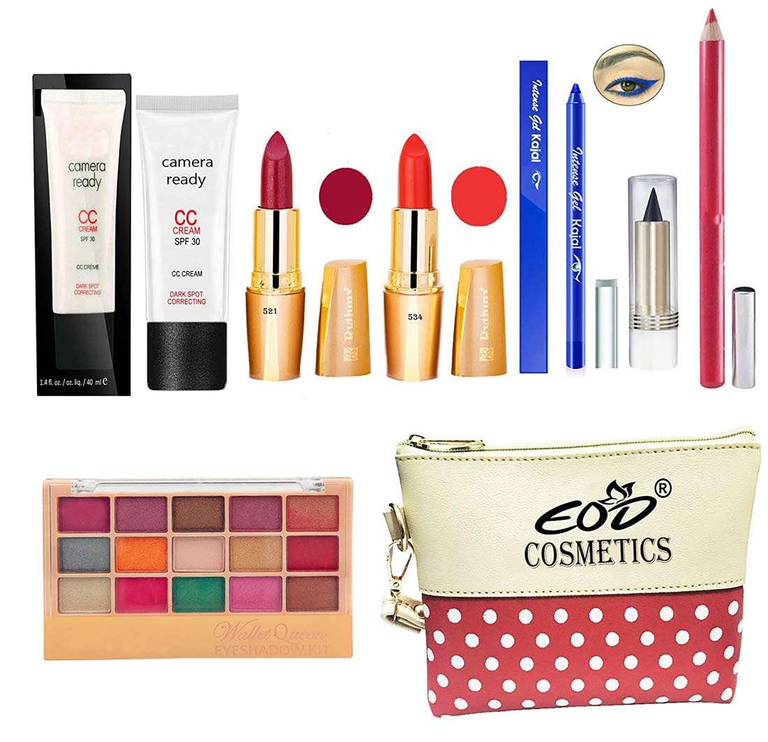 EOD Makeup Kit for Women, Ladies Cosmetics Combo Set With Eyeshadow,Lipstick,Fairness Cream, Blue Kajal -Set of 8 Pcs, C-217 1