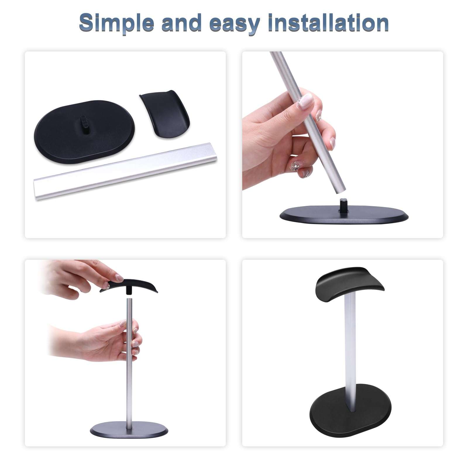 New Headphone Stand Headset Holder Earphone Stand with Aluminum Supporting Bar Flexible Headrest Solid Base for All Headphones Size (Silvery) 6