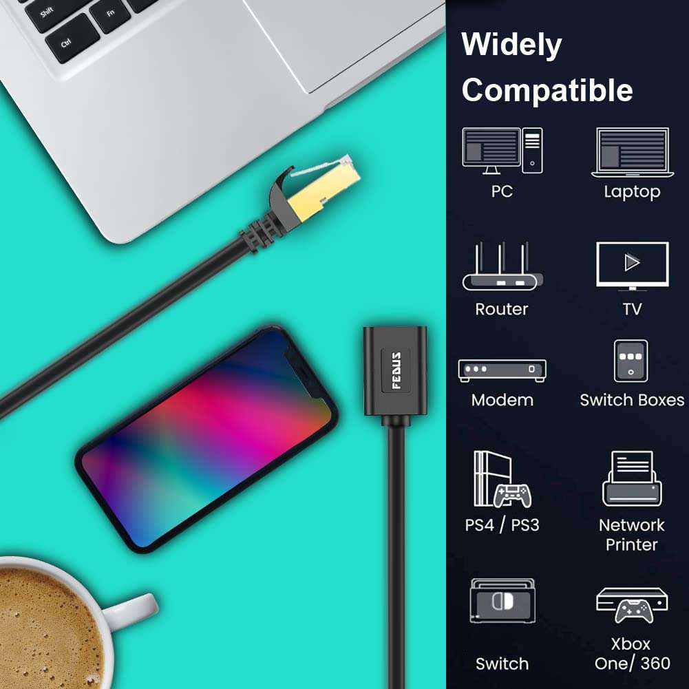 FEDUS Cat8 Ethernet Extension Cable 1.5 Meter RJ45 Shielded Male to Female LAN cord Extender Cable, Support cat7 / Cat6 / Cat5e / Cat5 Standards High Speed 40Gbps 2000Mhz SFTP Patch Cord LAN Cable 3