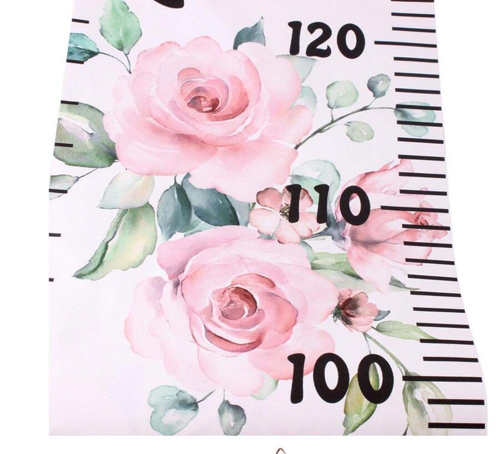 XINGZI Kids Baby Growth Chart Ruler 8 x 79 inch Wood Frame Height Measure Chart Canvas Pink Flower Hanging Removable Wall Ruler Wall Decor Nursery Decoration for Kids Girls Boys Toddlers Gift 4