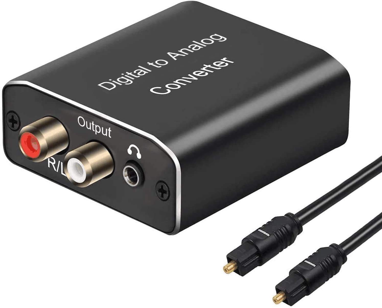 Microware Digital to Analog Audio Converter, 192Khz DAC Audio Aluminum Digital Coaxial Toslink Spdif Optical to R/L and 3.5mm Jack Audio DAC Converter Adapter with Fiber Cable 1
