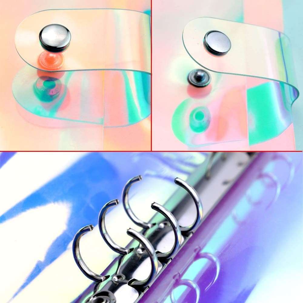 Rainbow Clear 6-Ring Planner Binder - Soft PVC Transparent Loose Leaf Personal Planner With Snap Button Closure - Round Ring A6 Notebook 5