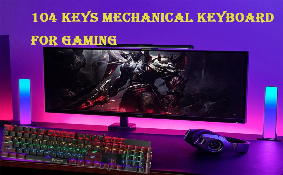 Adorezyp Mechanical Keyboard with Full Size, 104 Keyboards MX RGB Wired Mechanical Keyboard for Gaming,Satellite Box Red Switch,Quiet and Silence (Black-Red) 6