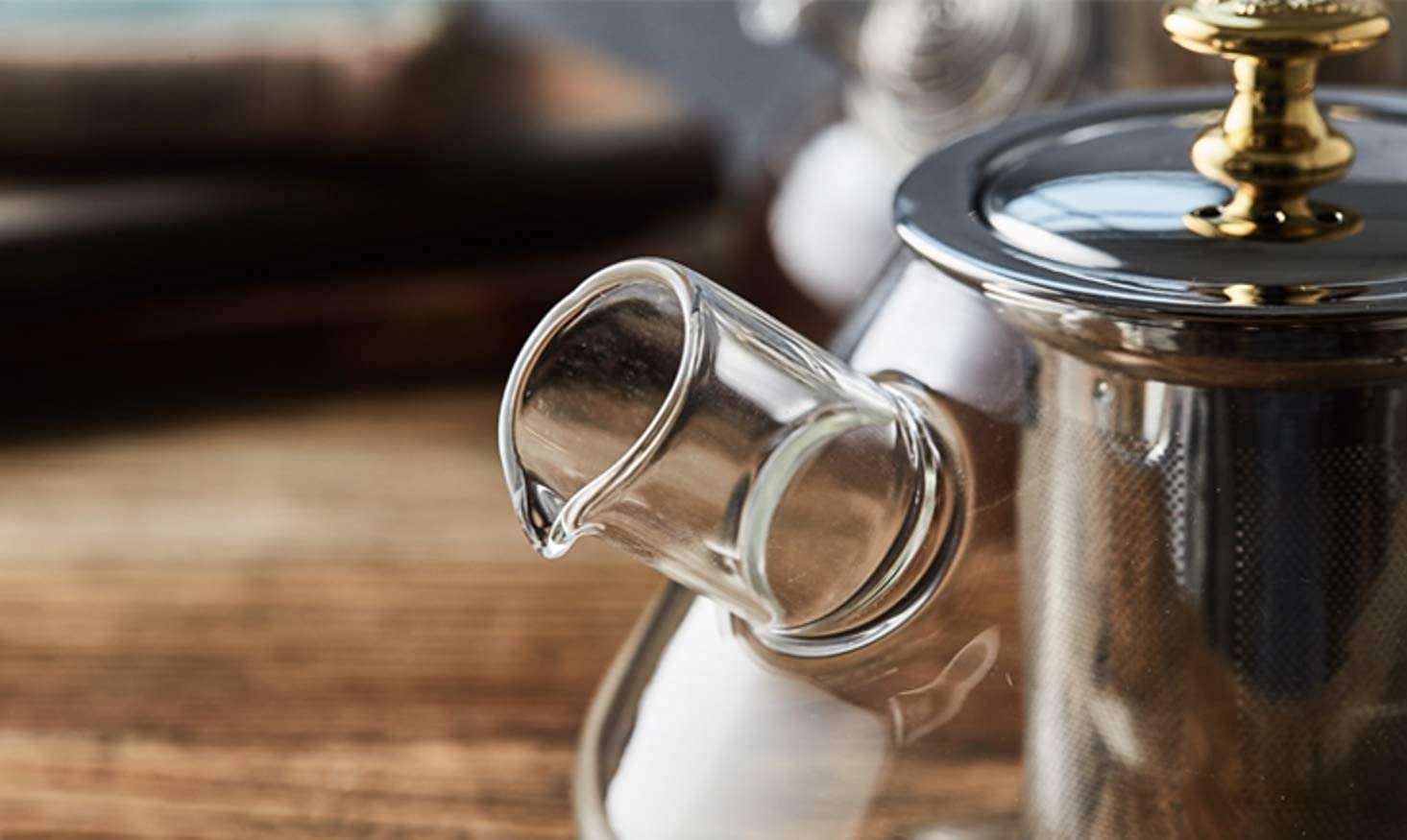 HAPPY BORN Kitchen Heat Resistant Flame Proof Clear Borosilicate Glass Kettle Stove Top Safe Blooming and Loose Tea Pot with Stainless Steel Infuser and Lid, 1000 ml Transparent Pack of 1 4