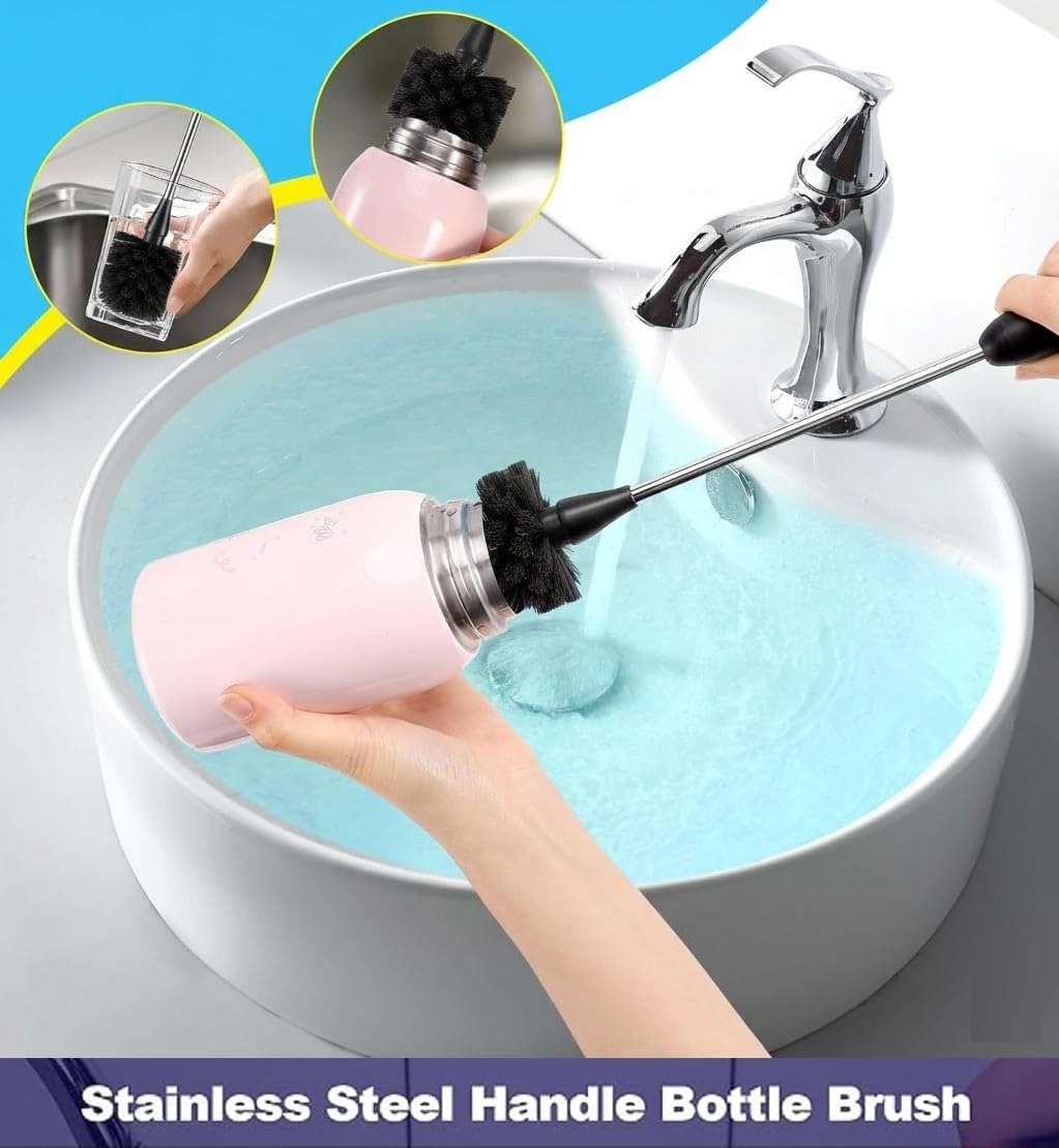 3Pcs Bottle Cleaner Brush Set, 15 inch Long Handle Washing Bottle Cleaning Brushes for Narrow Neck Water Bottles Tumblers Straws Coffee Mugs Sport Bottles Flasks and Thermos Lid Cup Brush 5