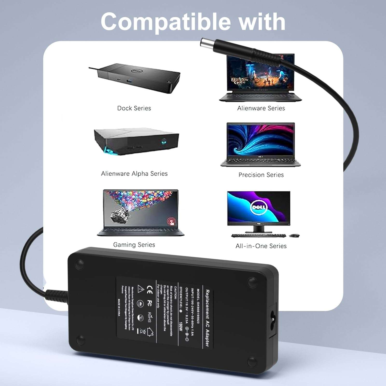 KAQIAR 180W 130W AC Charger Compatible with Dell Docking Station WD19 WD19S WD19TB WD19TBS WD22TB4 WD15 SD25 WD25 D6000 D6000S K16A K16A001 TB15 TB16 TB18DC K17A001 Business Thunderbolt 6