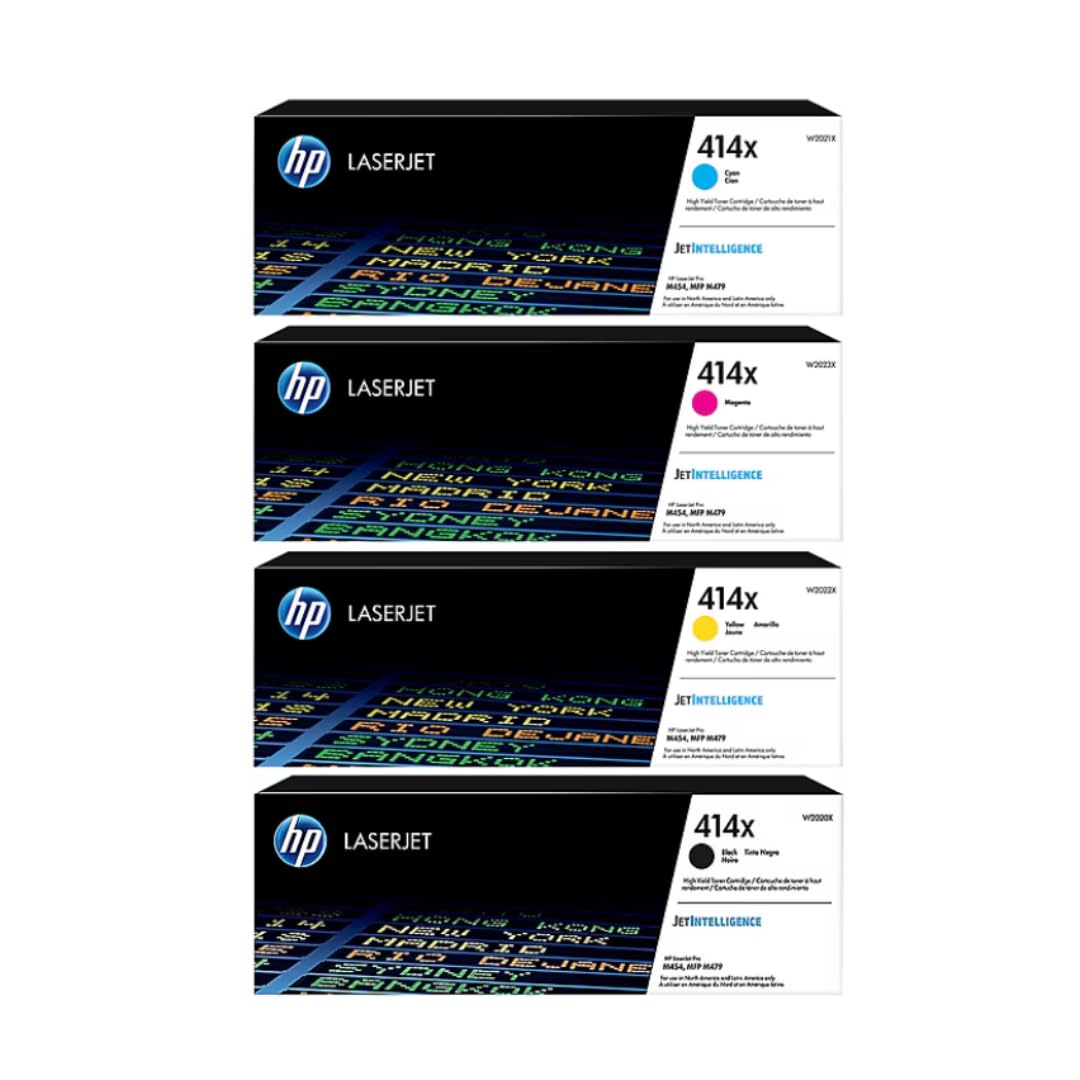 HP 414X High-Yield Toner Cartridge 4-Pack (Black, Cyan, Magenta, Yellow) | Works with Color LaserJet Enterprise M455dn, MFP M480f, Pro M454, MFP M479 Series | W2020XQ1