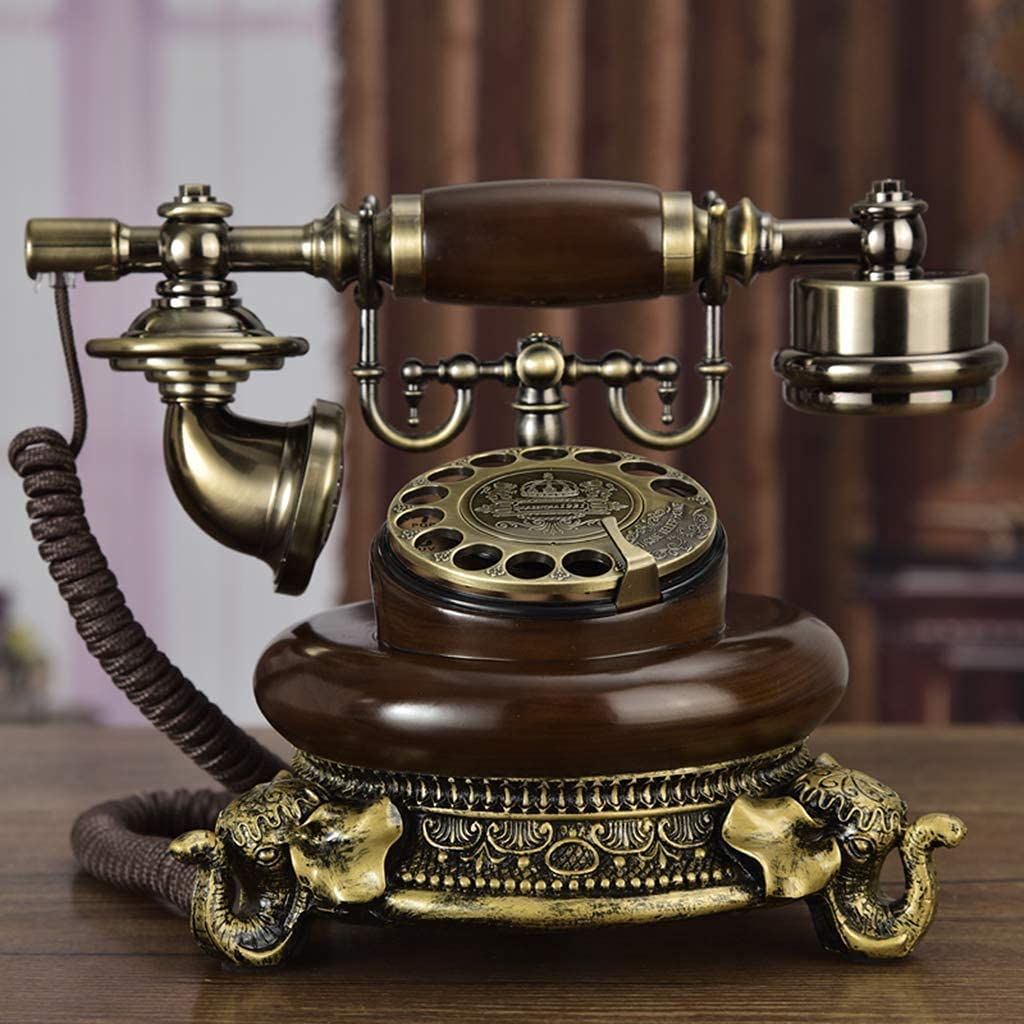 Cloyster Corded Telephone, Nostalgic Old Telephone, Antique Telephone, Old Type Solid Wood + Metal Rotary Dial Home and Office Decoration (Round Model) 5