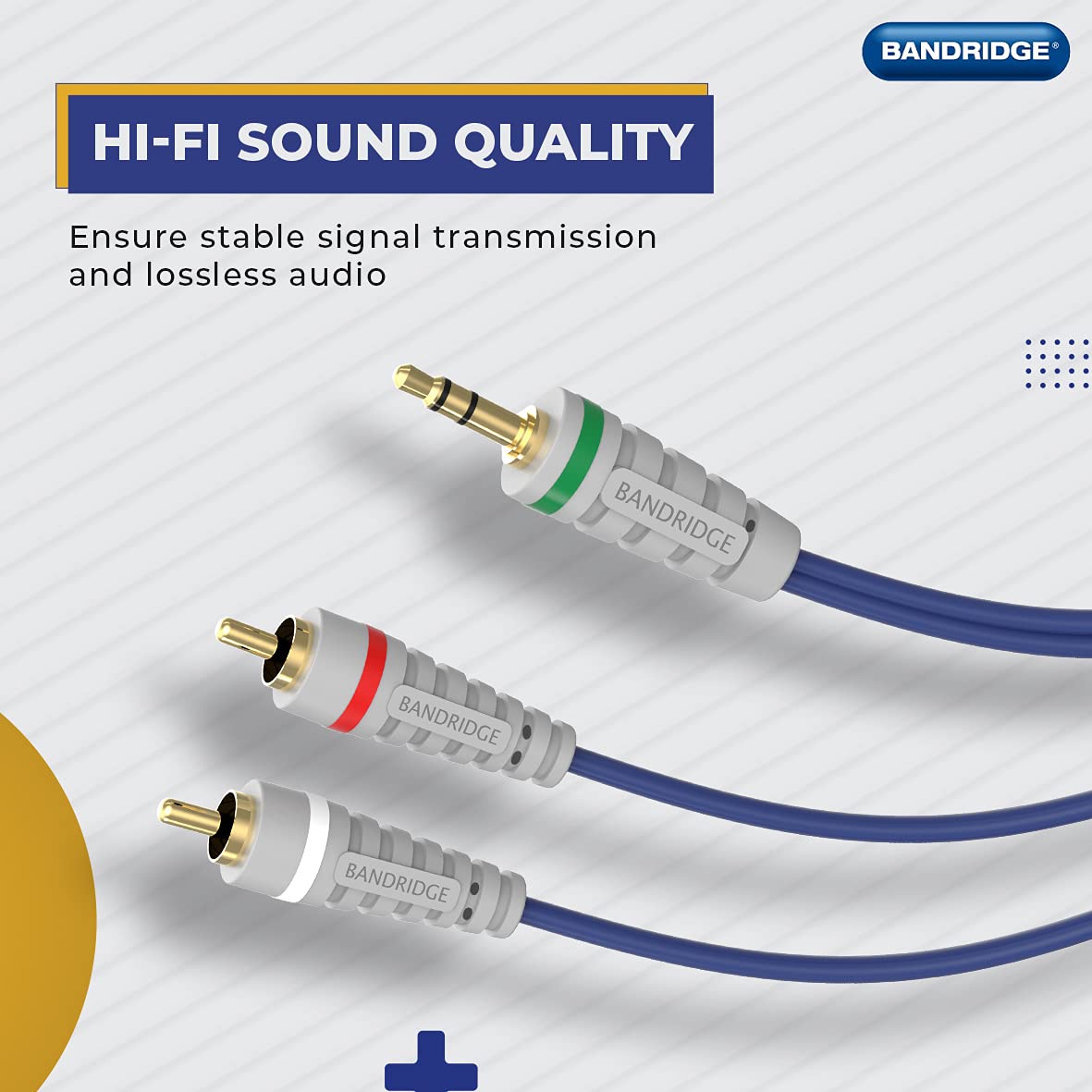 BANDRIDGE 3.5mm male to 2xRCA Y Splitter Stereo Audio Cable, With PVC Jacket & Gold Plated Connectors, Compatible with Amplifiers, Soundbar, Smartphones, Speakers and more (2 Meter) 5