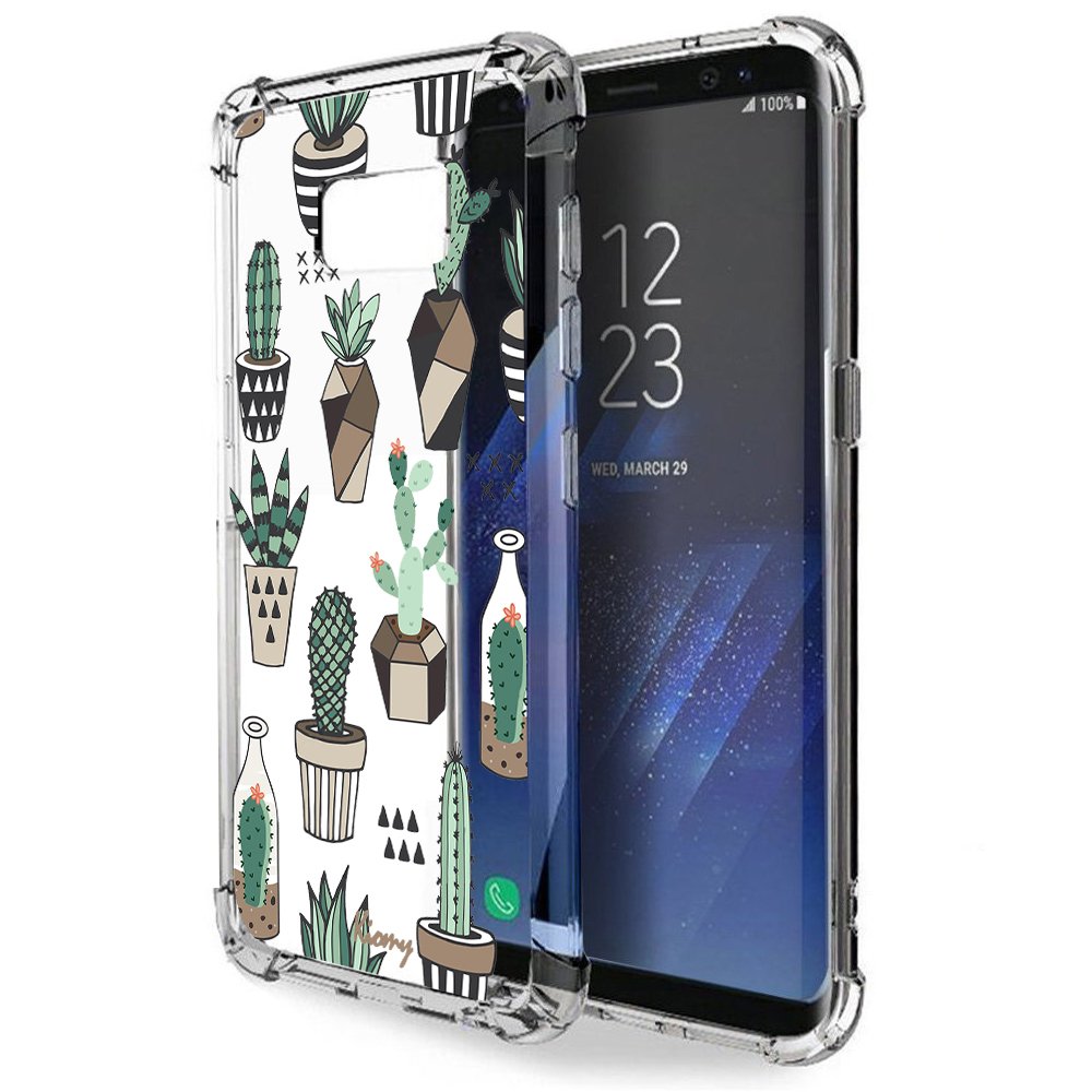 KIOMY Clear Case for Samsung Galaxy S8+ / S8 Plus, Shockproof Bumper Protective Cell Phone Back Cover with Airbags Corners, TPU Silicone Cute Case with Henna Mandala White Flowers Floral Design 6