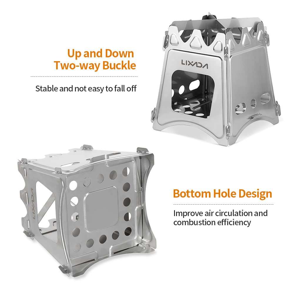 Lixada Camping Wood Stove Folding Lightweight Stainless Steel Wood Burning Stoves Portable Backpacking Stove for Outdoor Camping Hiking Backpacking Picnic Hunting BBQ 3
