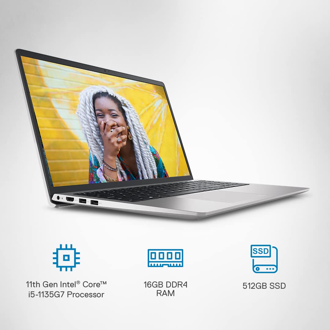 DELL New Inspiron 3511 Laptop, Windows Intel i5-1135G7, Win11 + Office' 21, 16GB GDDR4, 512GB SSD, NVIDIA MX350 2GB GDDR5, 15.6" (39.62Cms) FHD AG Backlit KB, Platinum Silver - D560753WIN9S, 1.8Kgs 2