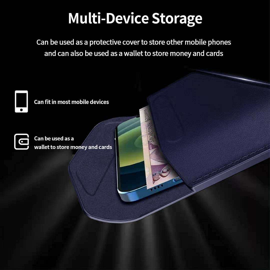 Midkart Leather Holster Compatible with Samsung Galaxy Z Fold 3 (2021) / Samsung Galaxy Z Fold 2 (2020) / Samsung Galaxy Fold (2019) / Xiaomi Mi Mix Fold / Huawei Mate X / XS Lichee Pattern Magnetic Closure Wallet Cover, Navy Blue 5