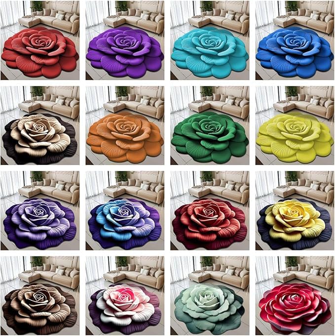 VALDIVIAN Floral Plush & Diatomaceous Earth Floor Mat – 3D Flower Design, Soft and Comfortable, Super Absorbent, Dual-Sided Non-Slip, Quick-Dry Bathroom Rug for Bedroom, (Blue-Purple) 5