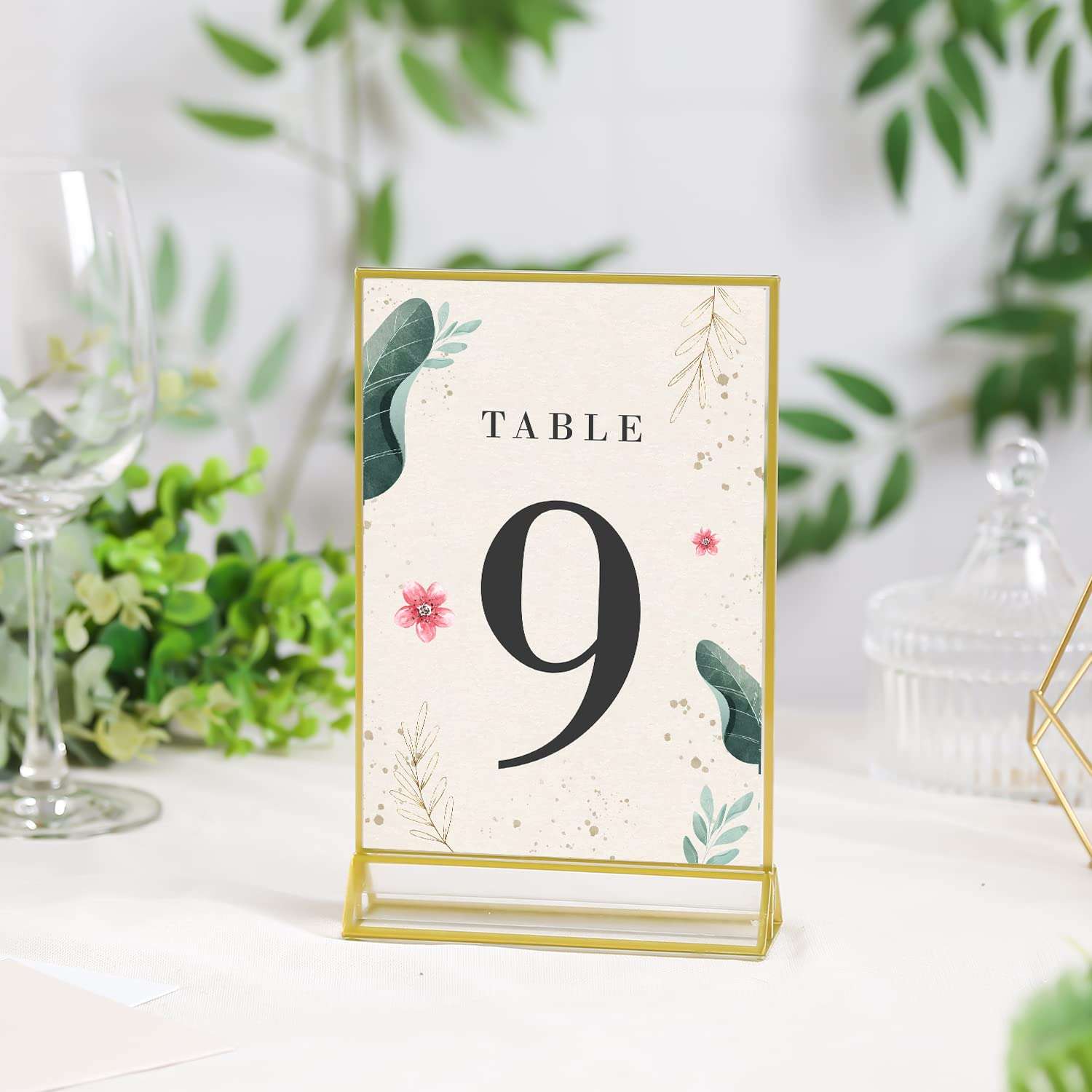 UNIQOOO Acrylic Sign Holders with Gold Border, Pack of 12 | 4x6 Double Sided Clear Frame | Perfect for Wedding Table Numbers, Photo Display, Restaurant Menu Food Sign, Promotion Ad 3