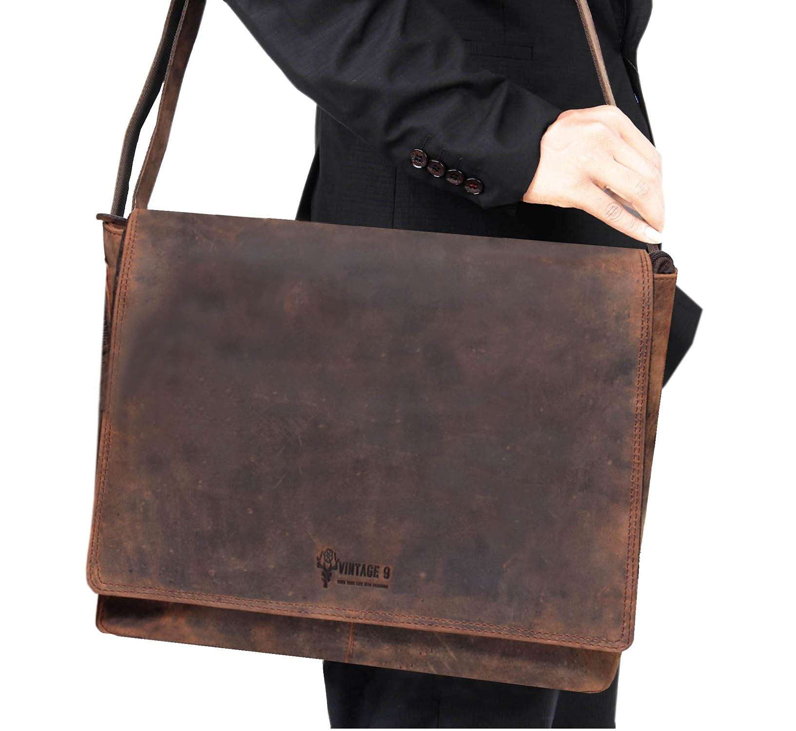 VINTAGE9 Leather Laptop Bag - Richton (Burgundy Hunter) 6