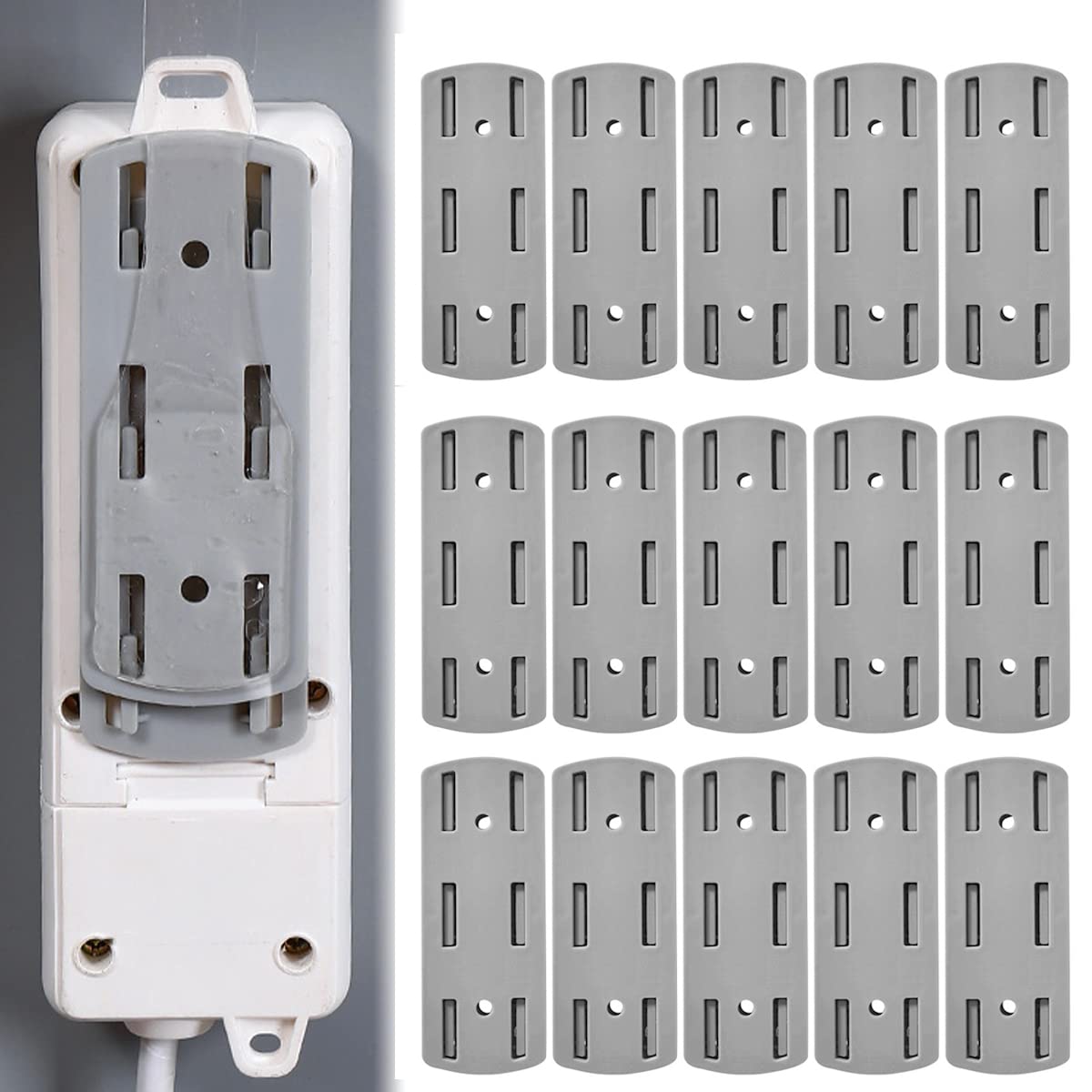 15Pcs Punch-Free Socket Holder, Self-Adhesive Desktop Socket Fixer, Wall Mount Socket Bracket Power Strip Holder for WiFi Router Socket Fixer for Kitchen Home and Office(Grey) 3