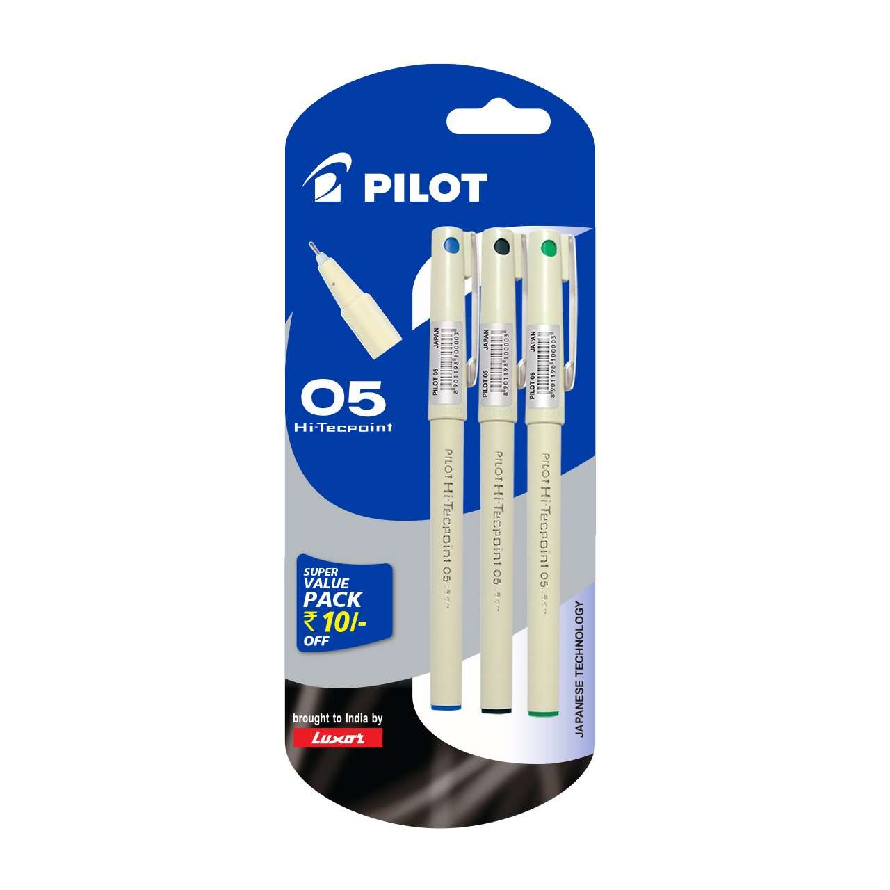Pilot V5 Roller Ball Pen Pack of 5 (4 Blue, 1 Red) Hi-Techpoint 05-1Blue + 1Black + 1Green 6
