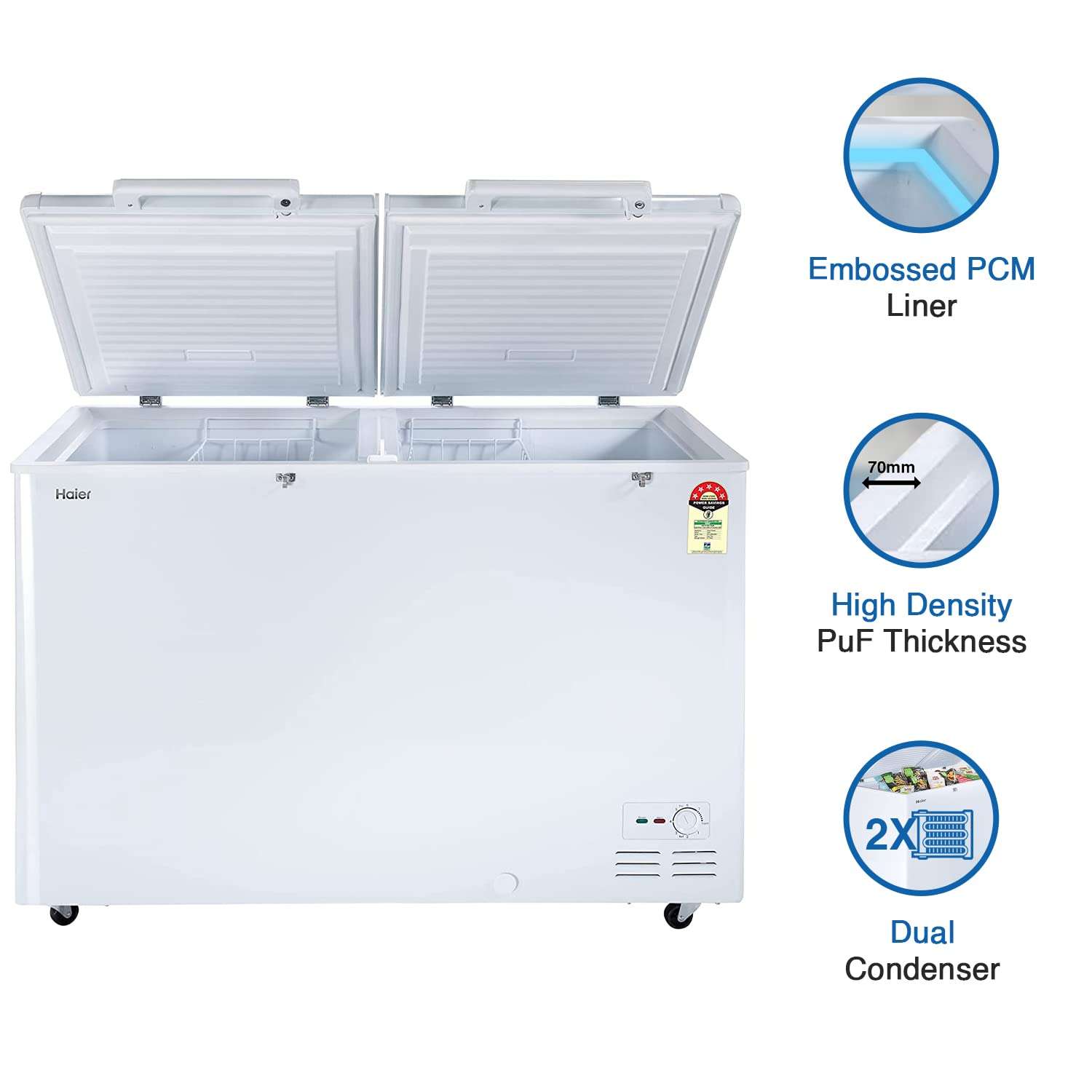Haier HFC-400DM5, 5 Star rated Double Door Hard Top Deep Freezer, Convertible, Capacity 383 litres, White 3