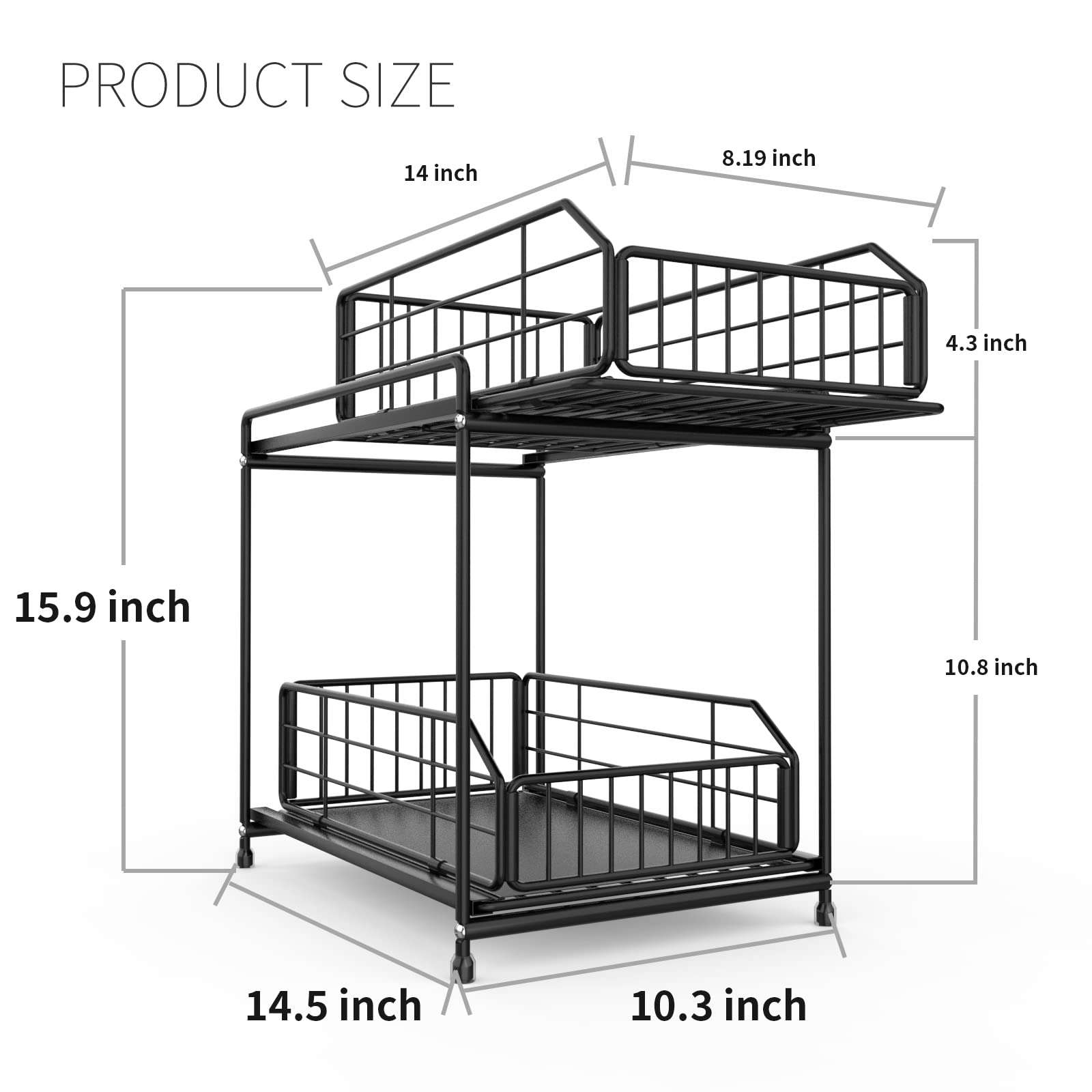 STILLDIO Metal Under Sink Organizer and Storage with 2 Tier Slide Out Wire Baskets Sliding Drawers for Kitchen Bathroom Office Toilet Under Cabinet Shelf Countertop Heavy Duty Collection Space Saver 3