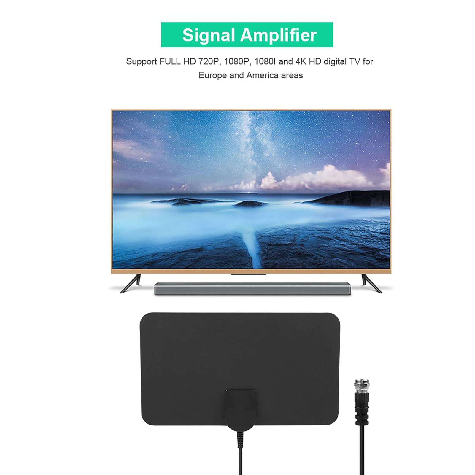 Junluck Flat Antenna, Plug and Play Digital TV Antenna, 3 Meter Cable for Full HD Digital TV for ATSC/DVB-T2 System 6