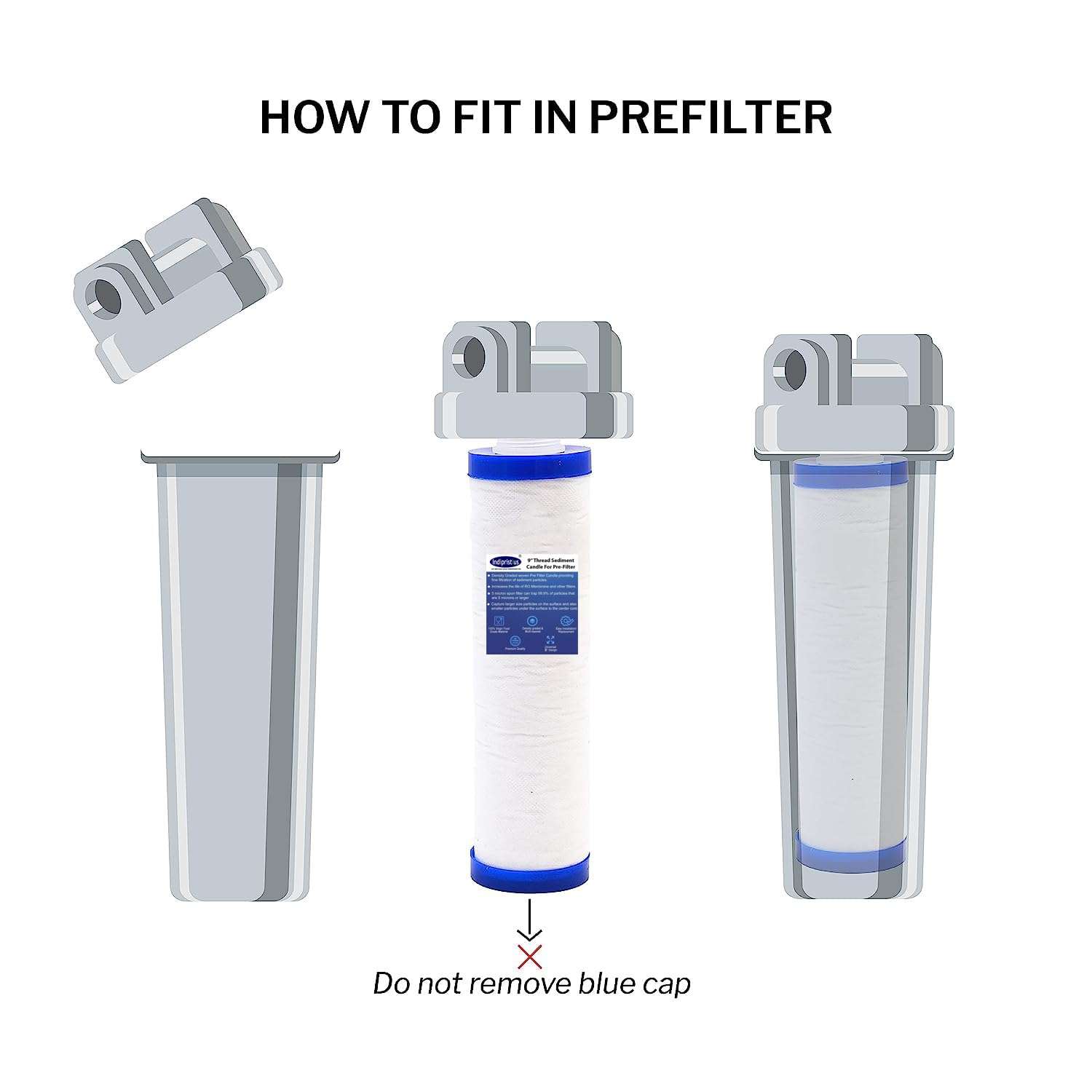 Indipristius Pre Filter Cartridge, 9 inch Candle Filter, RO Water Purifier Candle, Sediment Filter, Compatible with Kent, LG, Livpure, Aquaguard, and All Other Brands Pre Filters (Pack of 2) 5