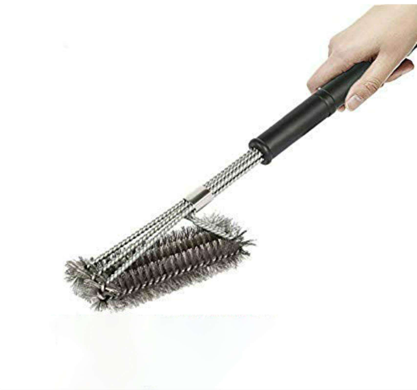 N/C Grill Brush - Extra Strong BBQ Cleaner Accessories - Safe Wire Bristles 18" Stainless Steel Barbecue Triple Scrubber Cleaning Brush for Charcoal Grilling 1